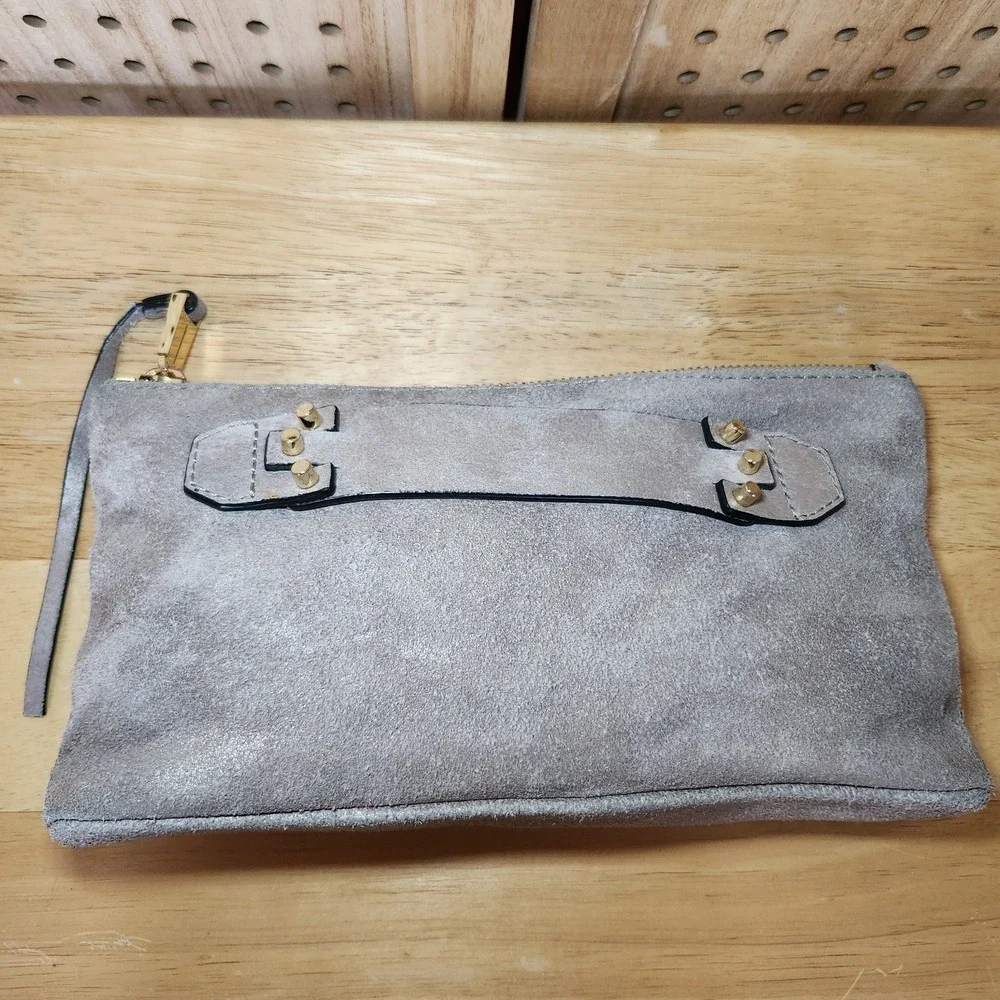 She+Lo Next‎ Chapter Clutch Gray Leather Pouch Purse